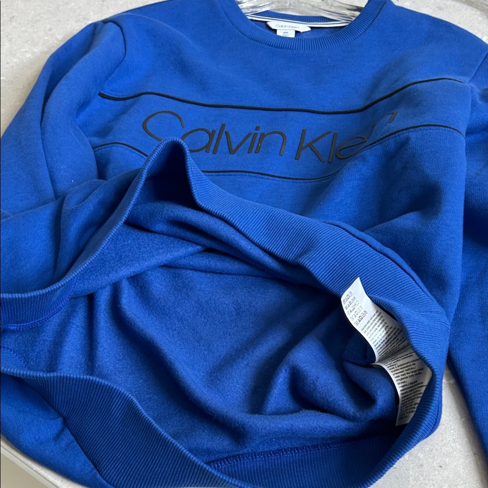 Calvin Klein Royal Blue Crewneck Sweater Men’s Sz M Casual Cozy Unisex Cotton - Picture 8 of 10